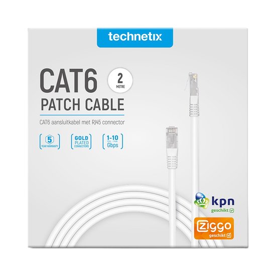 Technetix Cat6 netwerkkabel 2 meter wit