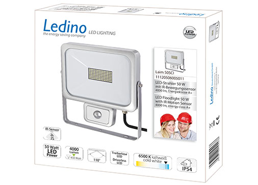 Ledino LED Laim 50SCi schijnwerper met sensor 50W 6500K Zilver