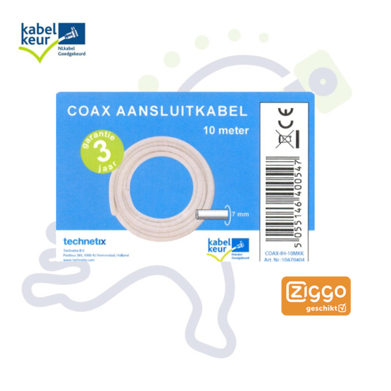 Technetix RLA75E coax kabel 10 meter met KabelKeur