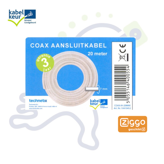 Technetix RLA75E coax kabel 20 meter met KabelKeur