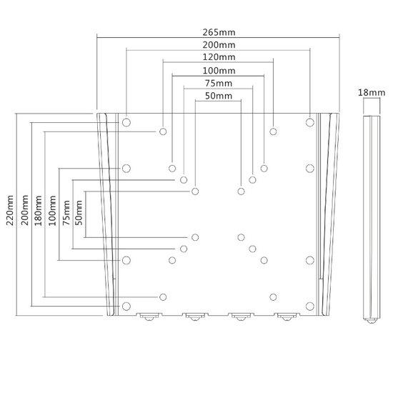 Ultra vlakke tv beugel 15 - 37 inch afmetingen