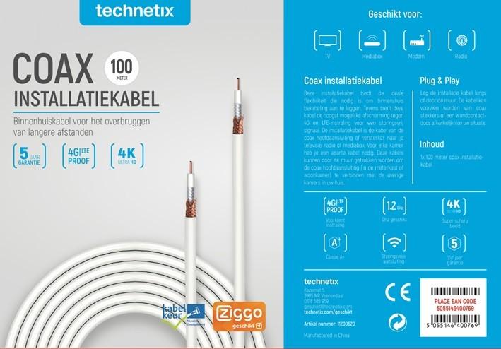 Technetix coax kabel Ziggo 100m