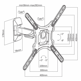 Afmetingen WME101 muurbeugel tv
