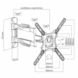 Draaibare muurbeugel TV WME102 afmetingen